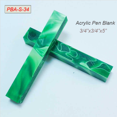 Acrylic pen blank S34 – green and white swirl, 19x19x130mm