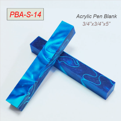 Acrylic pen blank S14 – blue and light blue swirl, 19x19x130mm