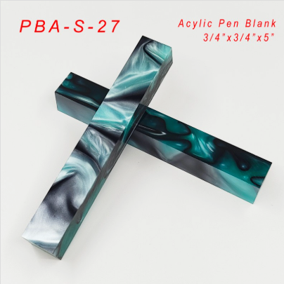 Acrylic pen blank S27 – black, white and teal swirl, 19x19x130mm