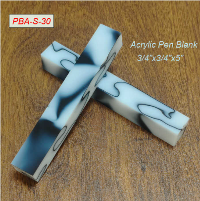 Acrylic pen blank S30 – white and blue swirl, 19x19x130mm
